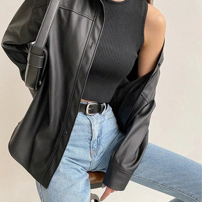 Vintage Leder-Bomberjacke mit Reverskragen und Knopfverschluss
