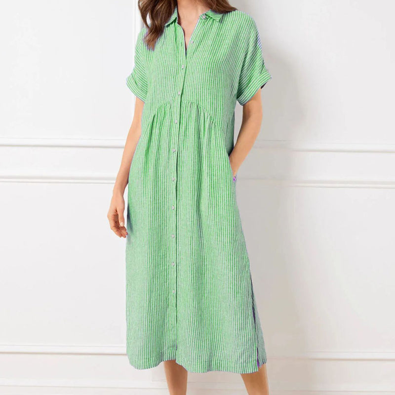 Gestreiftes Hemdblusenkleid mit Revers und Knöpfen für Damen