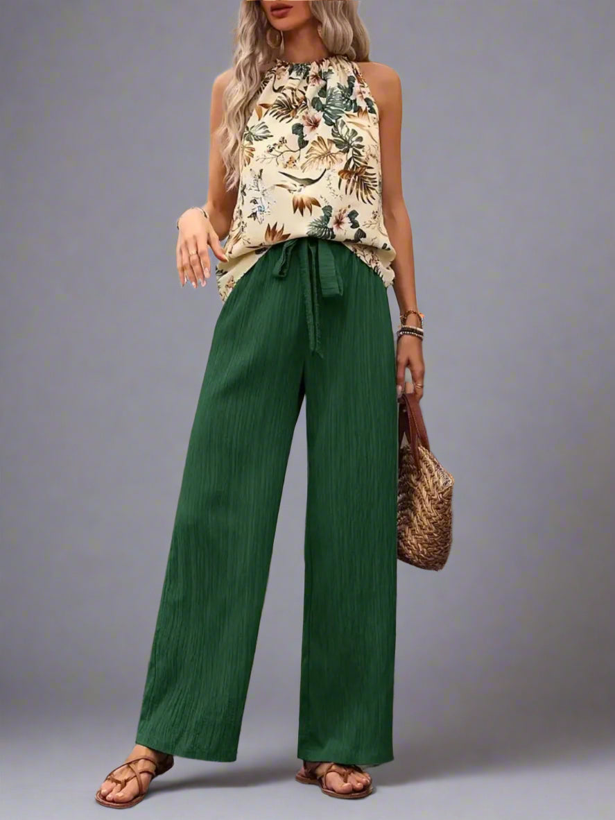 Damen bedrucktes Tanktop und Hose mit weitem Bein Set