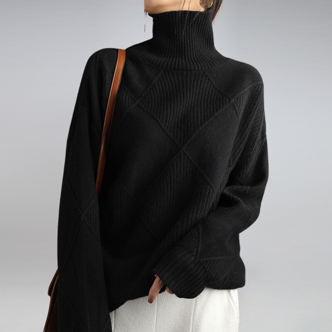 Gemütlicher geometrischer Strick-Pullover mit Rollkragen für Herbstschichten