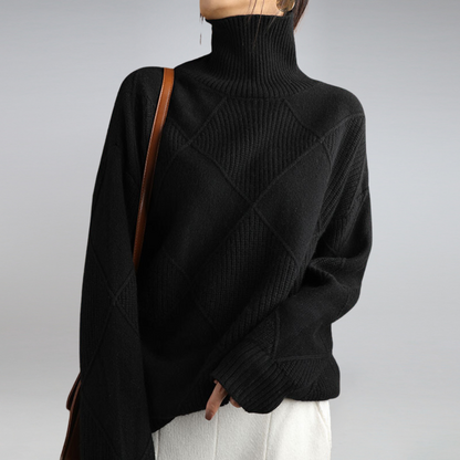 Gemütlicher geometrischer Strick-Pullover mit Rollkragen für Herbstschichten