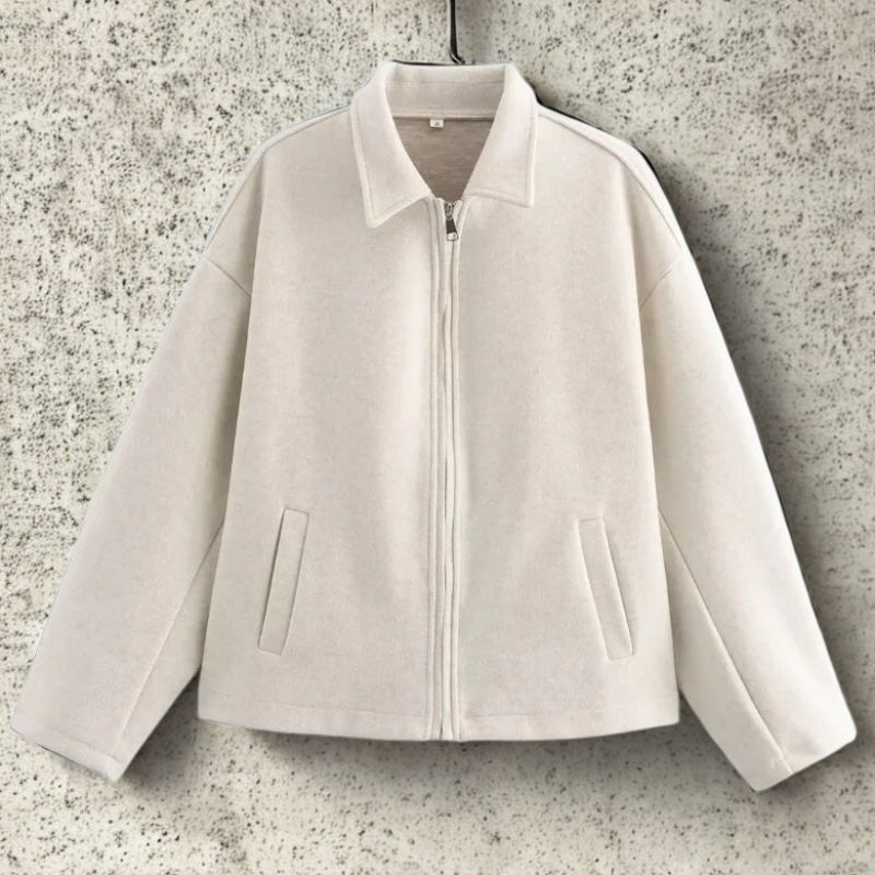 Boxy Fit Damenkurzjacke mit spitzem Kragen und Frontreißverschluss
