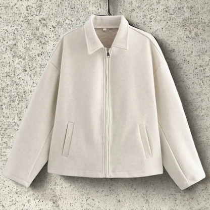 Boxy Fit Damenkurzjacke mit spitzem Kragen und Frontreißverschluss