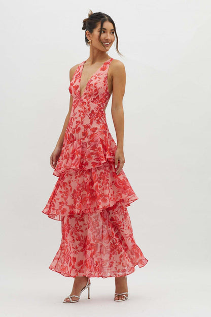 Maxikleid mit Trägern, Blumenmuster und Volants für mühelose Sommerstimmung