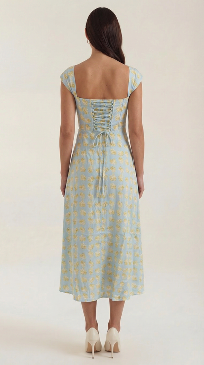 Damen Korsett Midi Kleid Hochzeitsgast Kleid