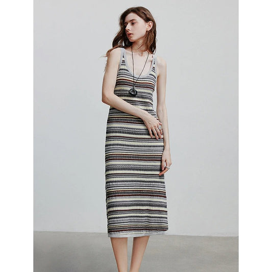 Liesel® | Geripptes Trägerkleid mit buntem Streifenmuster
