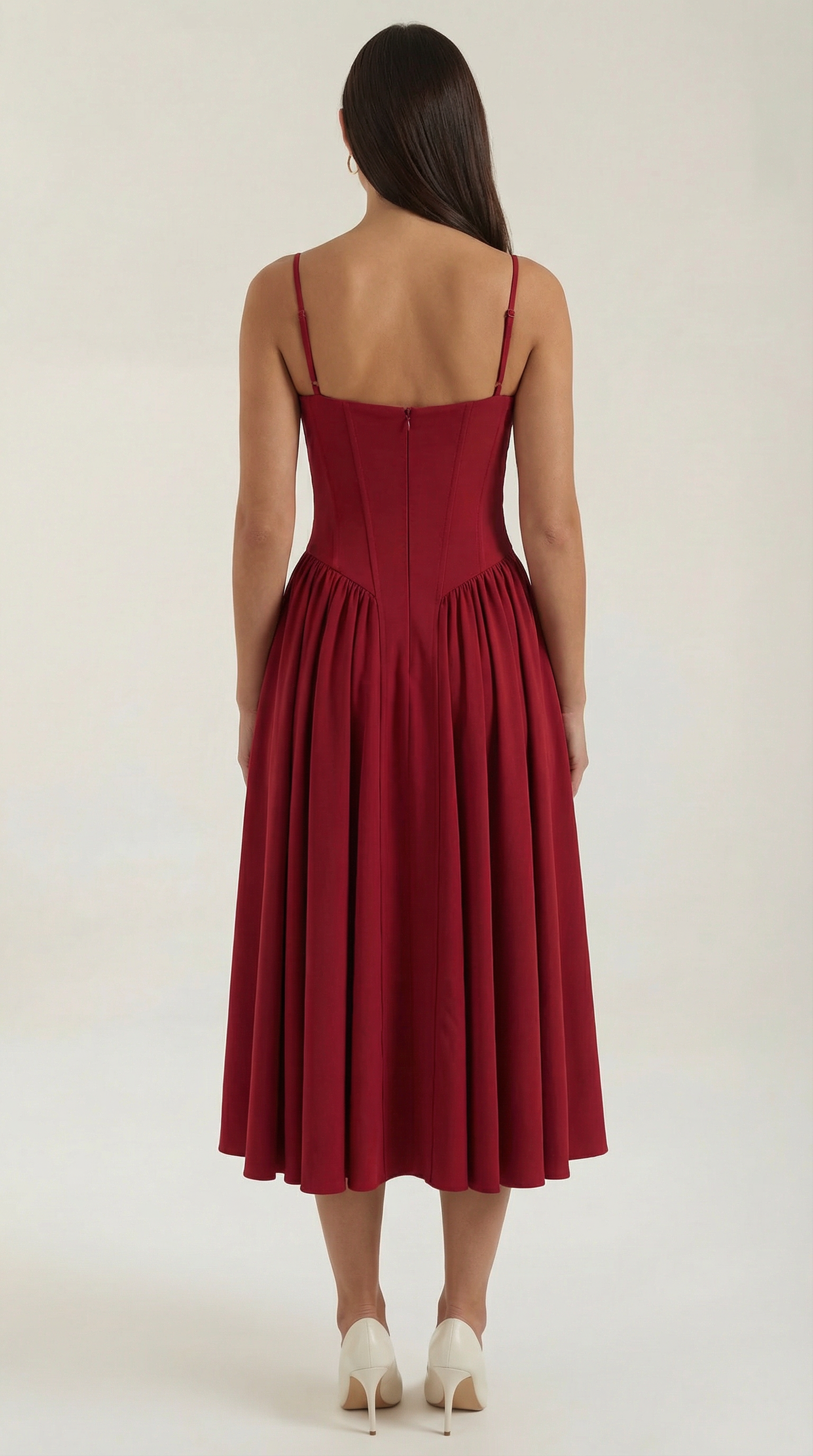 Damen Midikleid mit Blumenmuster und Korsett sowie herzförmigem Ausschnitt