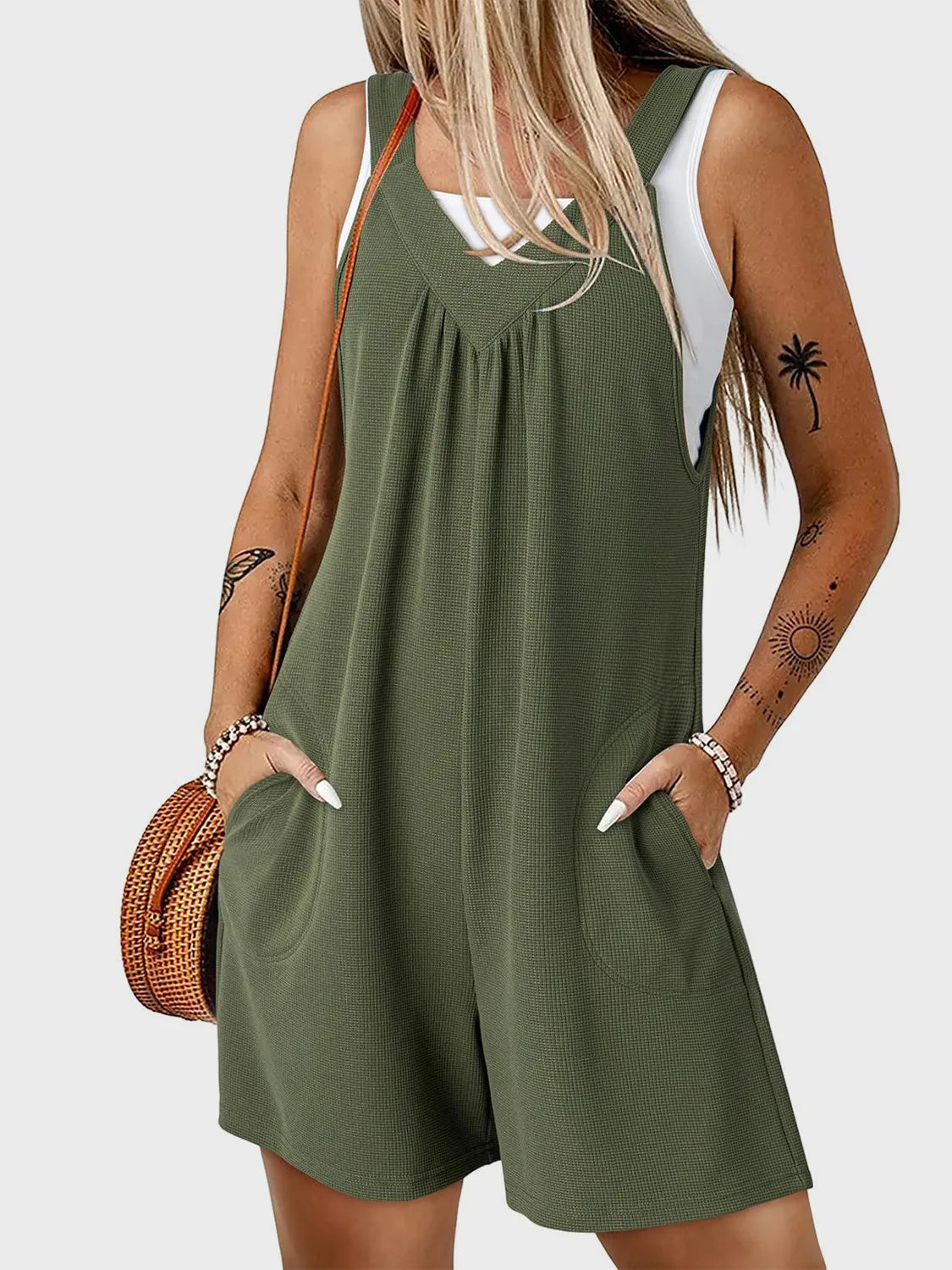 Damen V-Ausschnitt Jumpsuit mit breiten Trägern, lässig