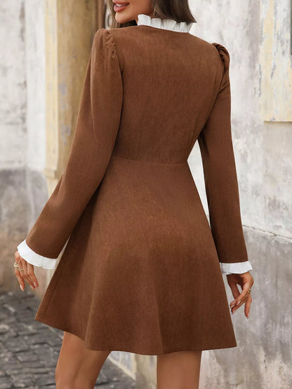 Langarm-Casual-Kleid mit Knopfleiste vorne