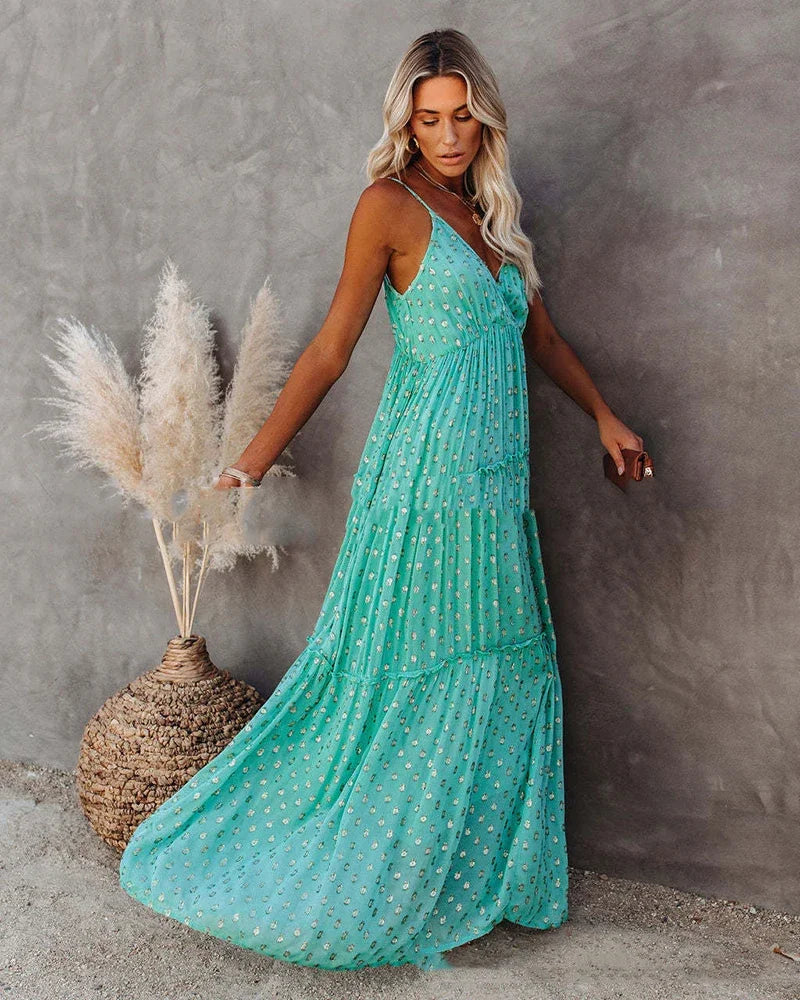 Böhmisches grünes Sommer-Maxikleid