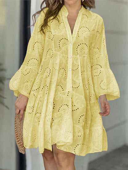 A-Linien Minikleid mit V-Ausschnitt und ausgestellten Ärmeln