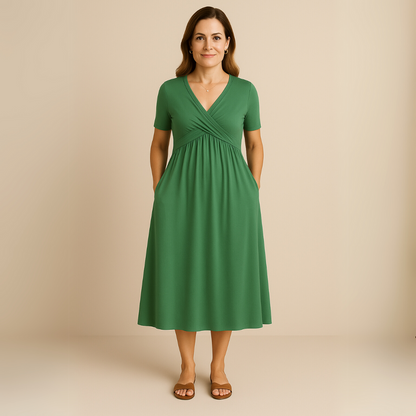 Irene® | Midikleid mit V-Ausschnitt und fließender Silhouette