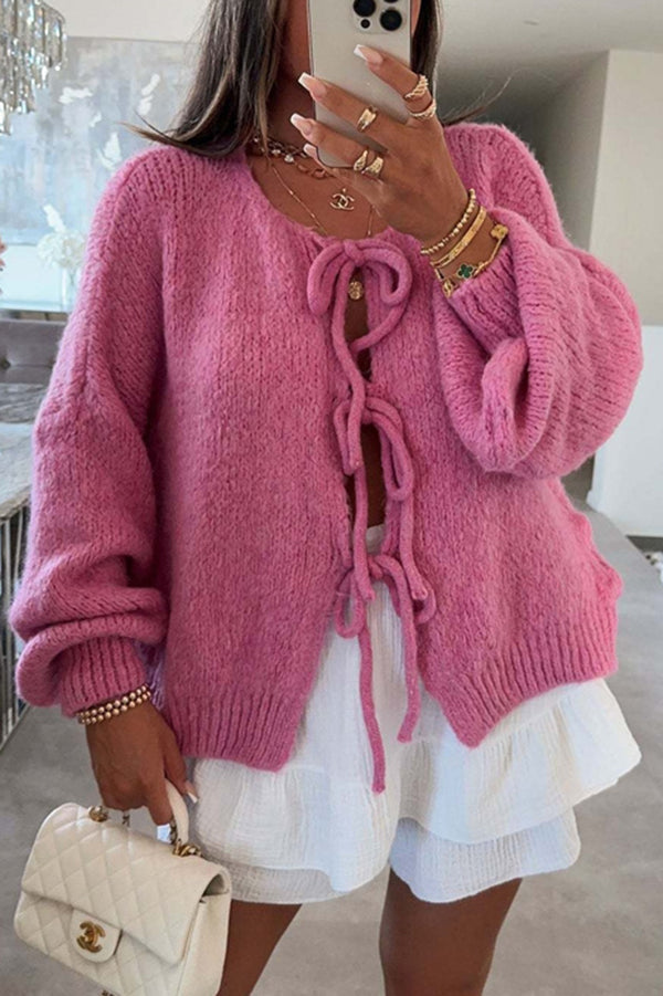 Gemütlicher V-Ausschnitt Strickpullover mit Schnürung