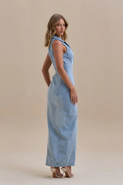 Damen Maxi Jeanskleid