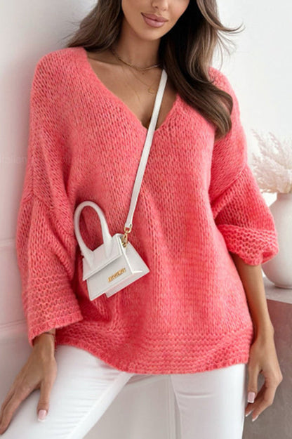 Gemütlicher Weiter V-Ausschnitt Lässiger Grobstrickpullover