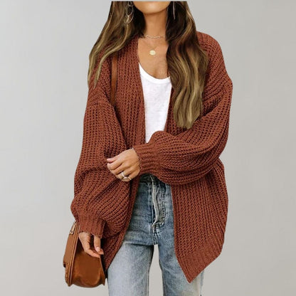 Gemütliche offene Strickjacke mit Bischofsärmeln