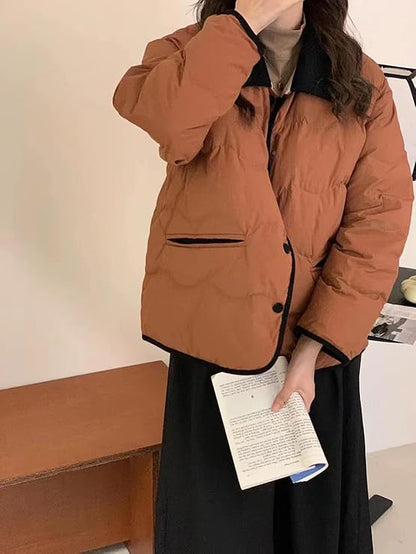 Stehkragen Steppjacke mit Knöpfen