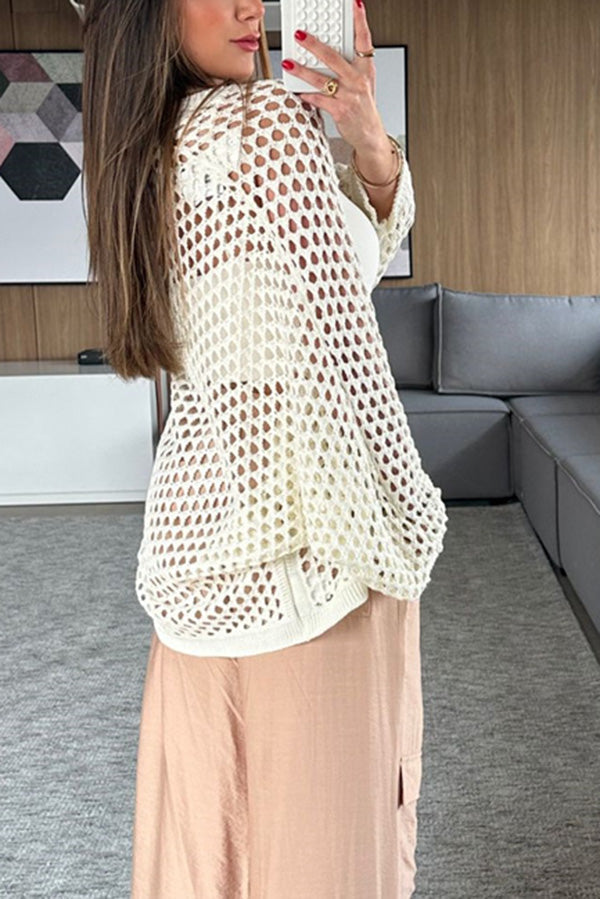 Hohlstrick Langarm Strandcardigan