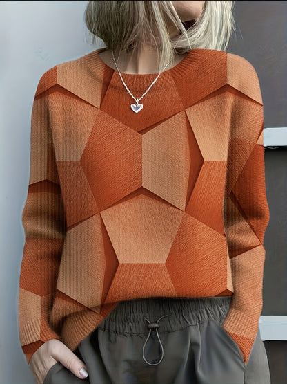 Gemütlicher Strickpullover mit markanten geometrischen 3D-Drucken
