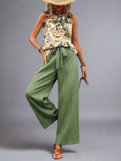 Damen bedrucktes Tanktop und Hose mit weitem Bein Set