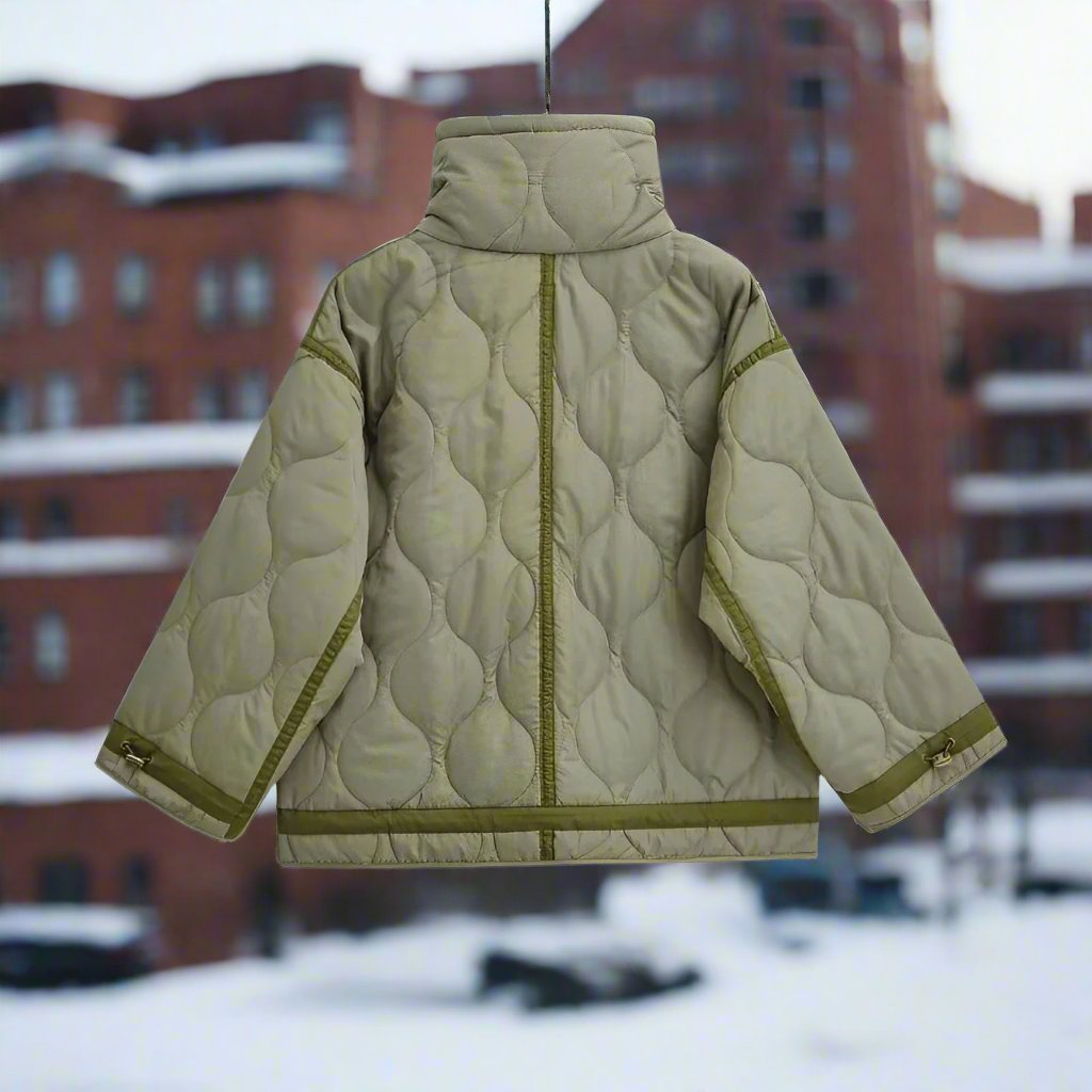 Damen-Baumwolljacke in Hüftlänge mit Stehkragen und Kordelzug