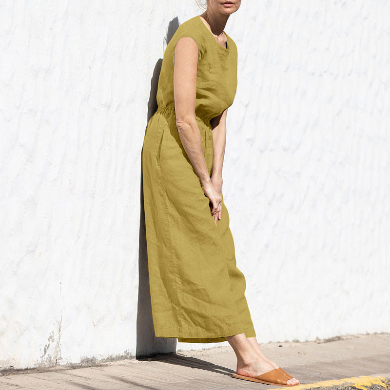 Ärmelloser Jumpsuit mit weitem Bein und hoher Taille
