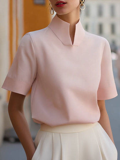 Stehkragen Minimalistische Strukturierte Bluse für Damen