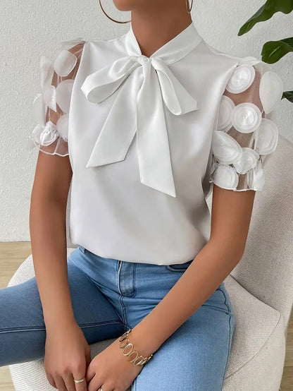 Damenbluse mit durchsichtigen Ärmeln und Schleifendetail