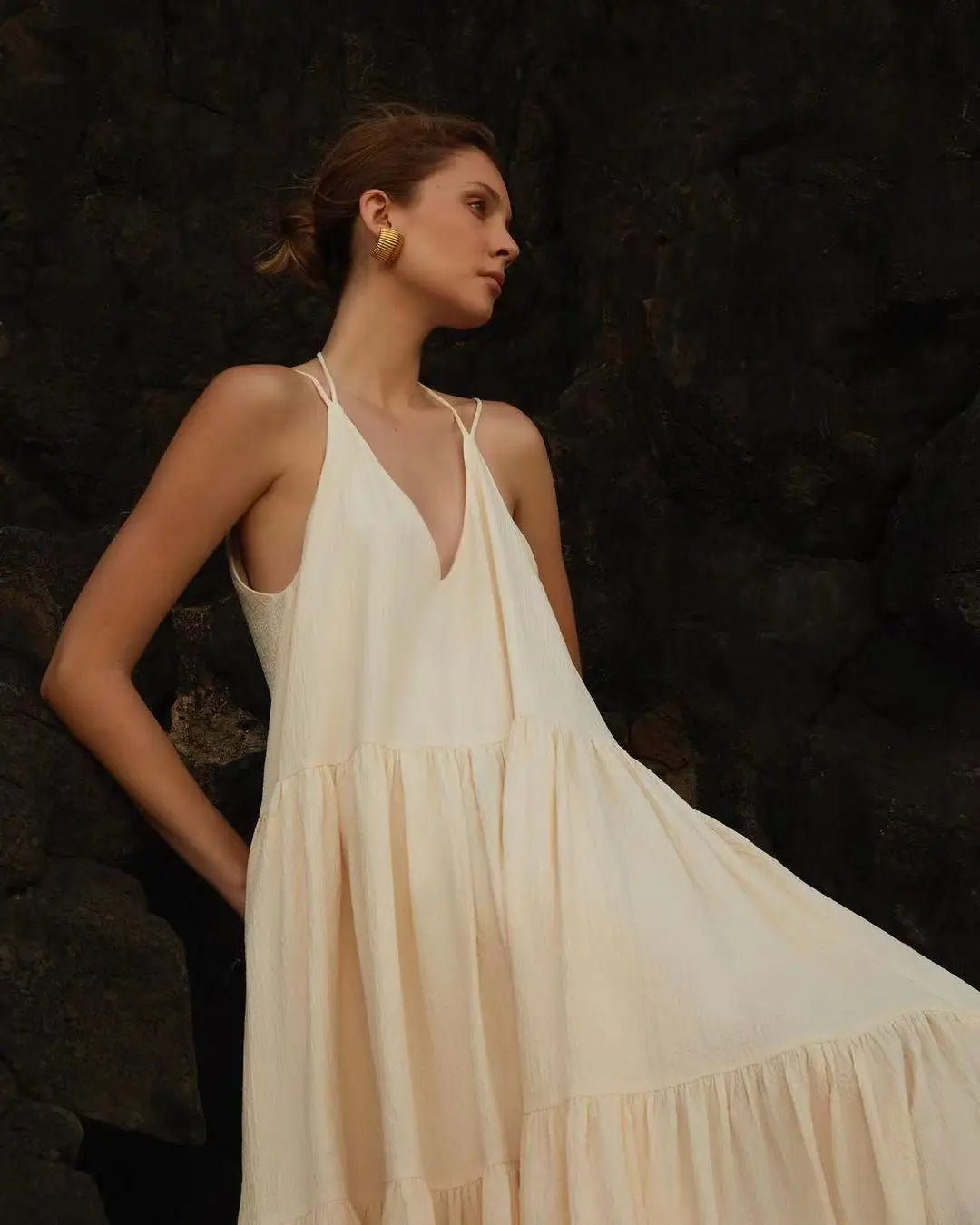 Müheloses glamouröses Maxikleid mit tiefem V-Ausschnitt