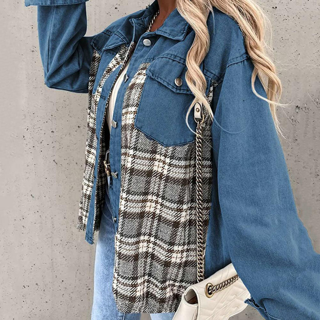 Schicke Kariertes Jacke mit Klassischem Kragen für Damen