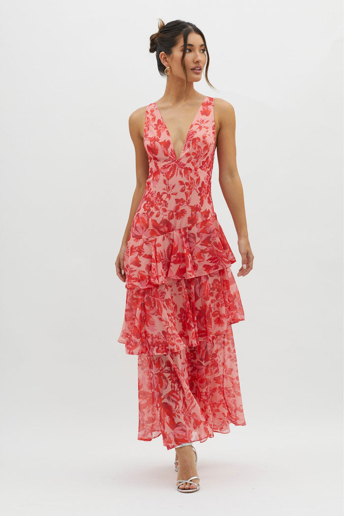 Maxikleid mit Trägern, Blumenmuster und Volants für mühelose Sommerstimmung