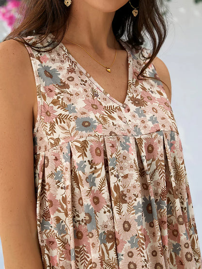 Luftiges Damen Sommerkleid mit V-Ausschnitt, farbenfrohem Print, figurbetont