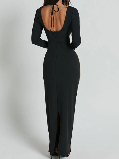 Kontrastbesatz Langarm Bodycon Maxikleid