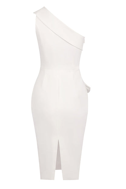 Weißes Midi-Kleid mit Schulterfreiem Rüschen-Design für Damen