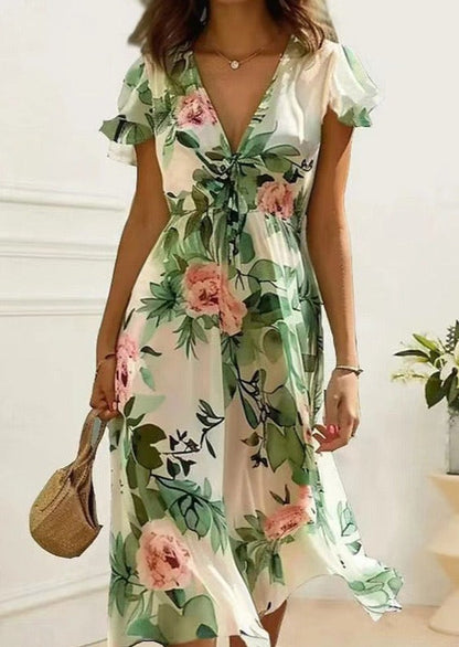Marga® | Sommerliches Kleid mit Blumenmuster und Rüschensäumen, Eleganter Schnitt, Normale Passform
