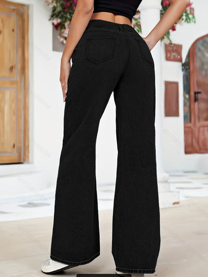 High-Waist Jeans-Cargohose mit weitem Bein und übergroßen Taschen