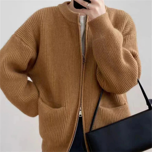 Eleganter Reißverschluss-Cardigan für Damen in Übergröße Komfort