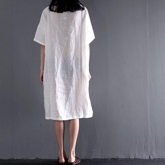Marga® | Große Größen Weißes Leinen-Sommerkleid Maxikleid