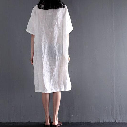 Marga® | Große Größen Weißes Leinen-Sommerkleid Maxikleid