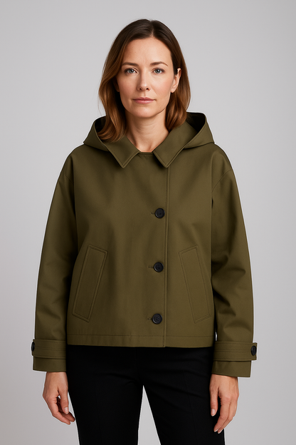 Schicker kurzer Trenchcoat mit Kapuze für Damen