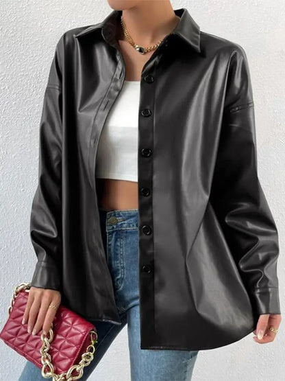 Vintage Leder-Bomberjacke mit Reverskragen und Knopfverschluss