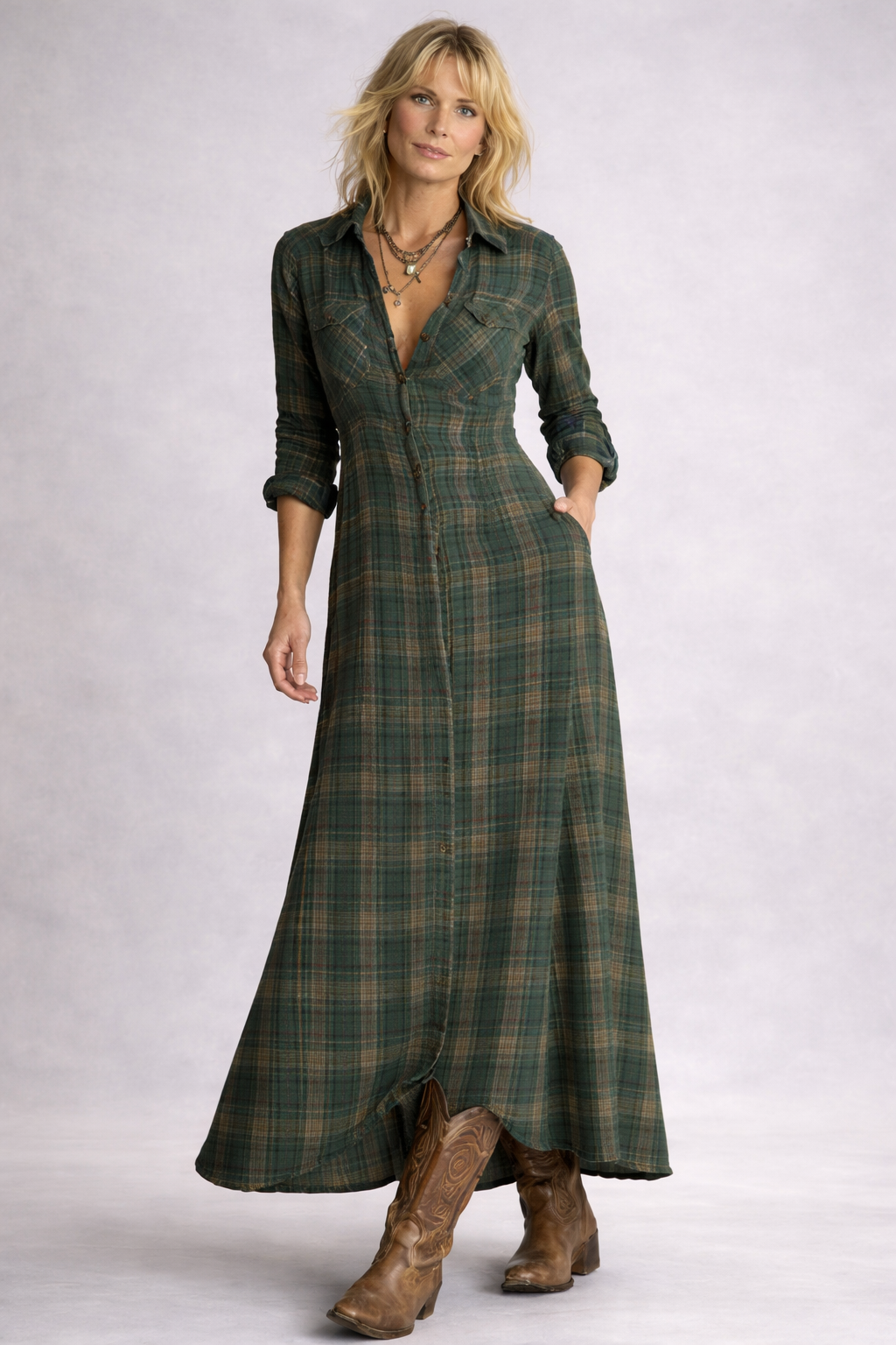 Karierter Maxikleid für Damen