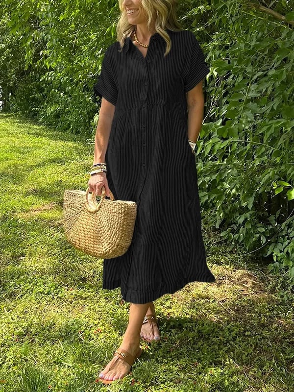 Gestreiftes Hemdblusenkleid mit Revers und Knöpfen für Damen