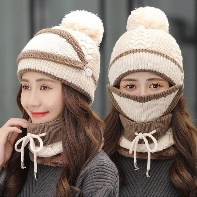 Gemütliches Strickset aus Wintermütze und Schal für Damen