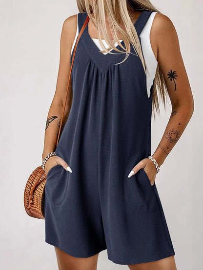 Damen V-Ausschnitt Jumpsuit mit breiten Trägern, lässig