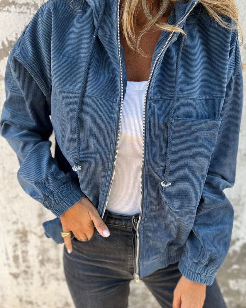 Lässige leichte Cordjacke mit Kapuze für Damen