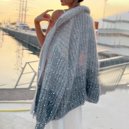 Gestrickter Strickjacke mit Glitzer-Pailletten