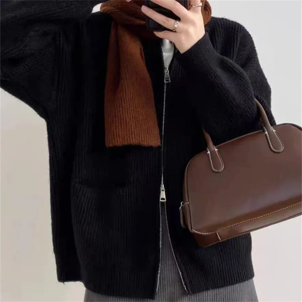 Eleganter Reißverschluss-Cardigan für Damen in Übergröße Komfort