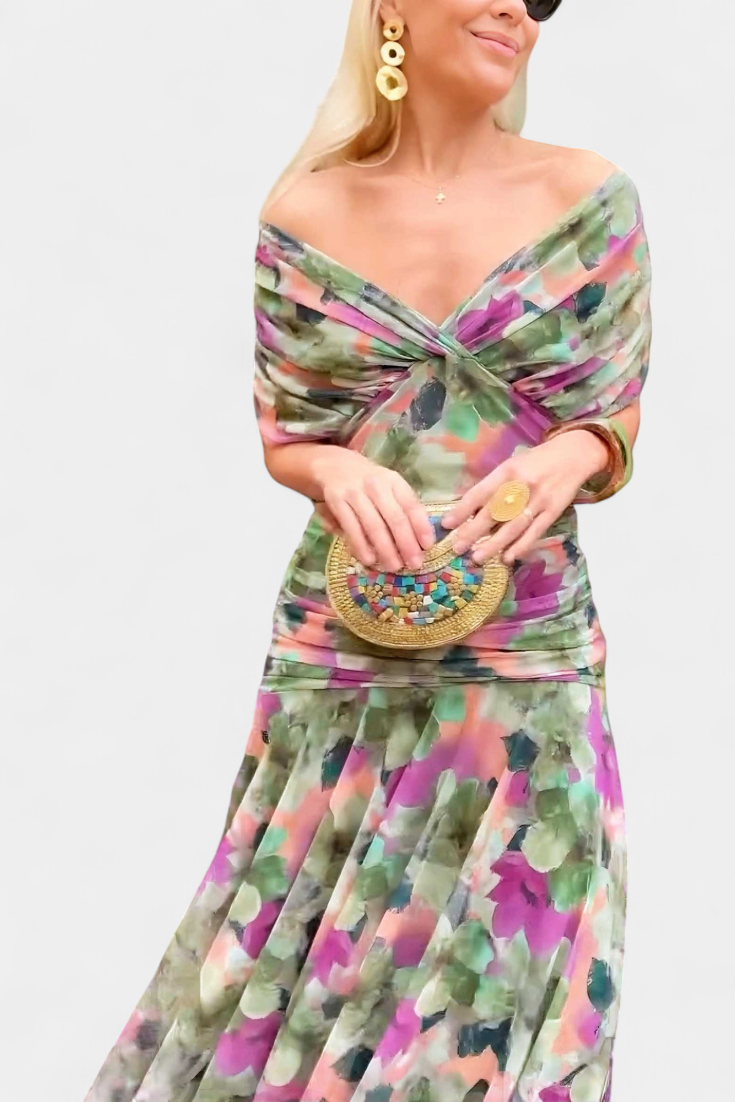 Elegantes Maxikleid für Damen mit floralen Falten