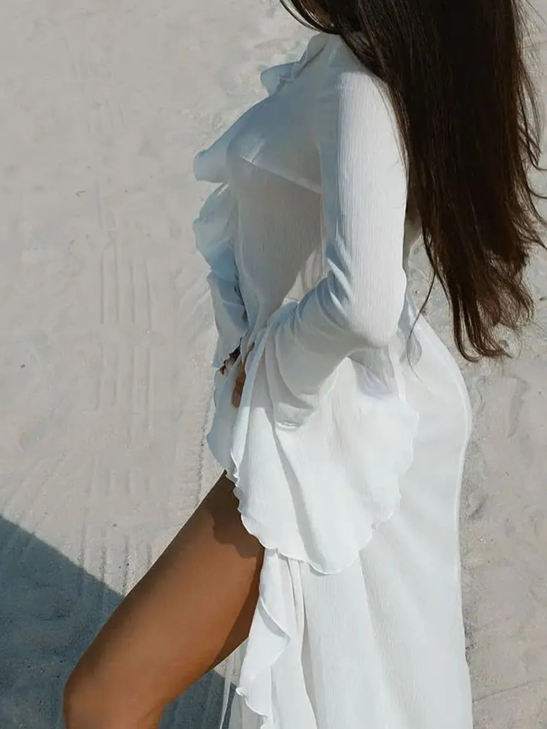 Gerafftes Langarm-Überwurfkleid für Damen